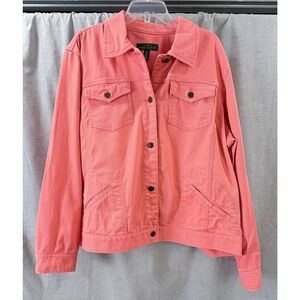 LRL Lauren Jeans Co Coral Denim Jacket 3X Stretch Utility Casual Resort Vacation